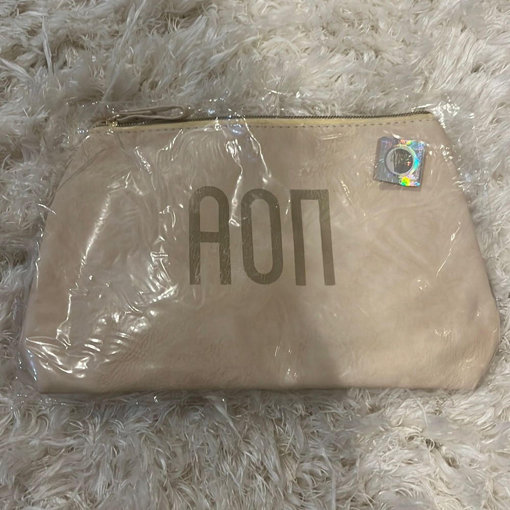 ΑΟΠ alpha, omicron, pi distressed, cosmetic bag.